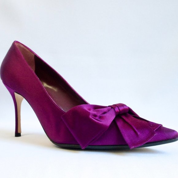 Manolo Blahnik Beccara 90 Fuchsia Satin Bow Pumps BWT Sole Protected - Picture 5 of 11